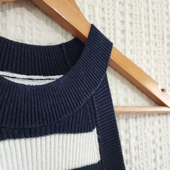 Old Navy Fitted Striped Sleeveless Rib-Knit Midi Sweater Dress Navy Size Small - Picture 6 of 11